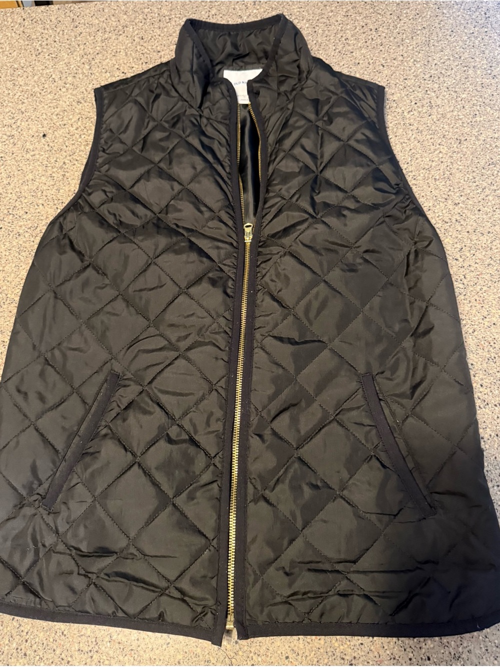Old Navy Black Quilted Puffer Vest with Gold Zipper